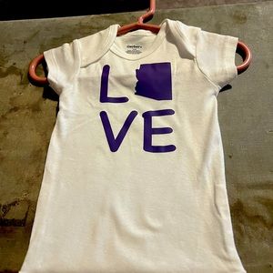 ❤️ 3 for $21 ❤️ Hand Crafted White Onesie with purple vinyl lettering. 4 sizes